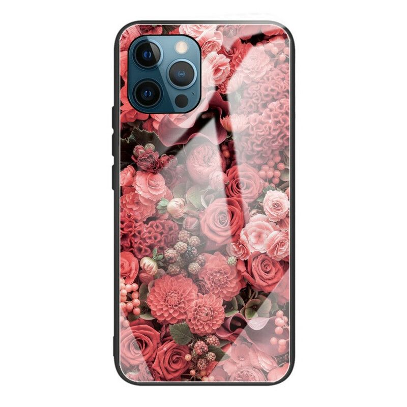 Deksel Til iPhone 13 Pro Rosa Blomster I Herdet Glass