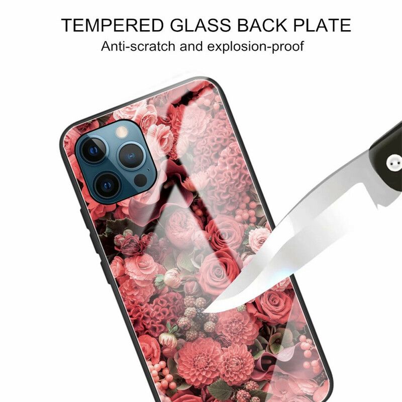 Deksel Til iPhone 13 Pro Rosa Blomster I Herdet Glass