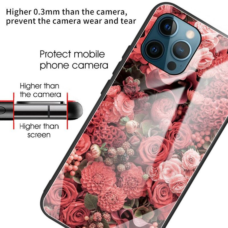 Deksel Til iPhone 13 Pro Rosa Blomster I Herdet Glass