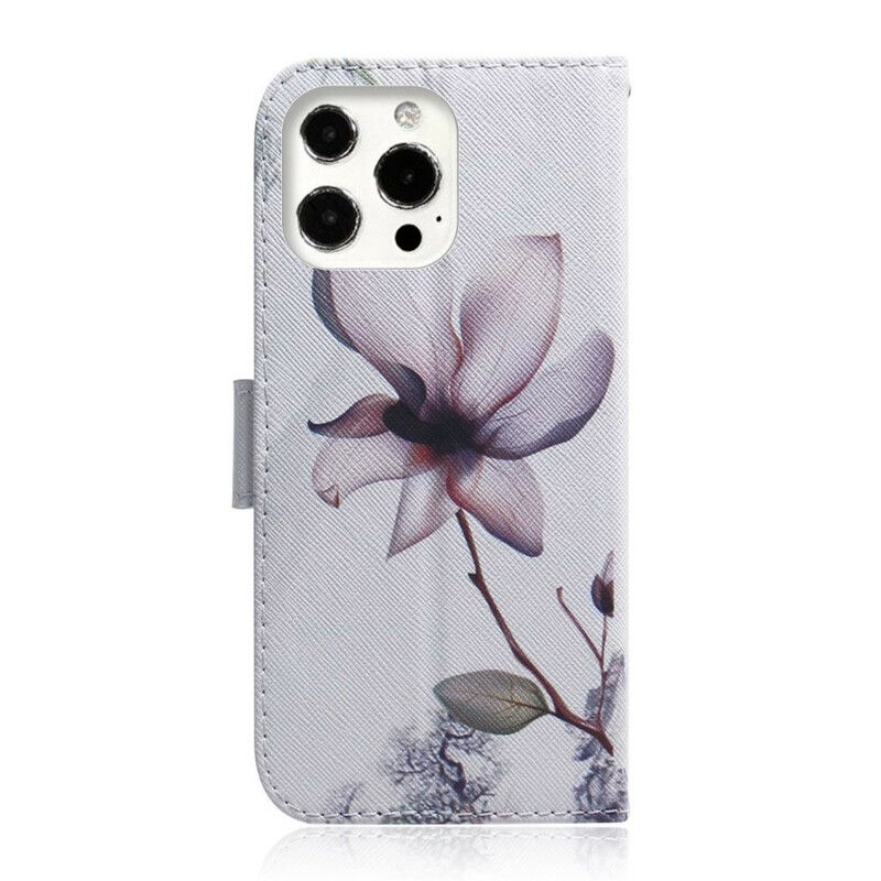 Folio Deksel Til iPhone 13 Pro Gammel Roseblomst