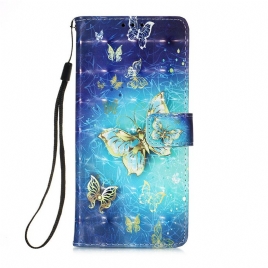 Folio Deksel Til iPhone 13 Pro Golden Butterflies Lanyard