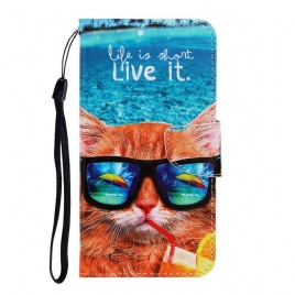 Folio Deksel Til iPhone 13 Pro Med Kjede Cat Live It Strappy