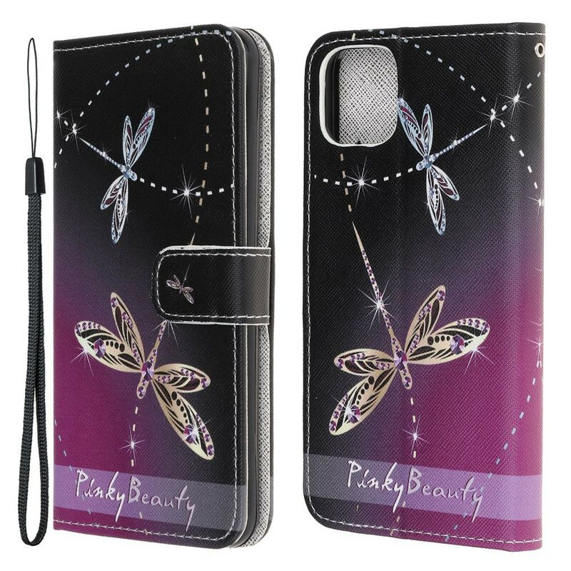 Folio Deksel Til iPhone 13 Pro Med Kjede Thong Dragonflies