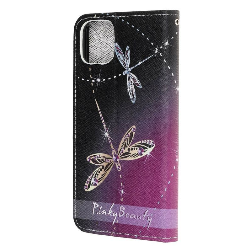 Folio Deksel Til iPhone 13 Pro Med Kjede Thong Dragonflies