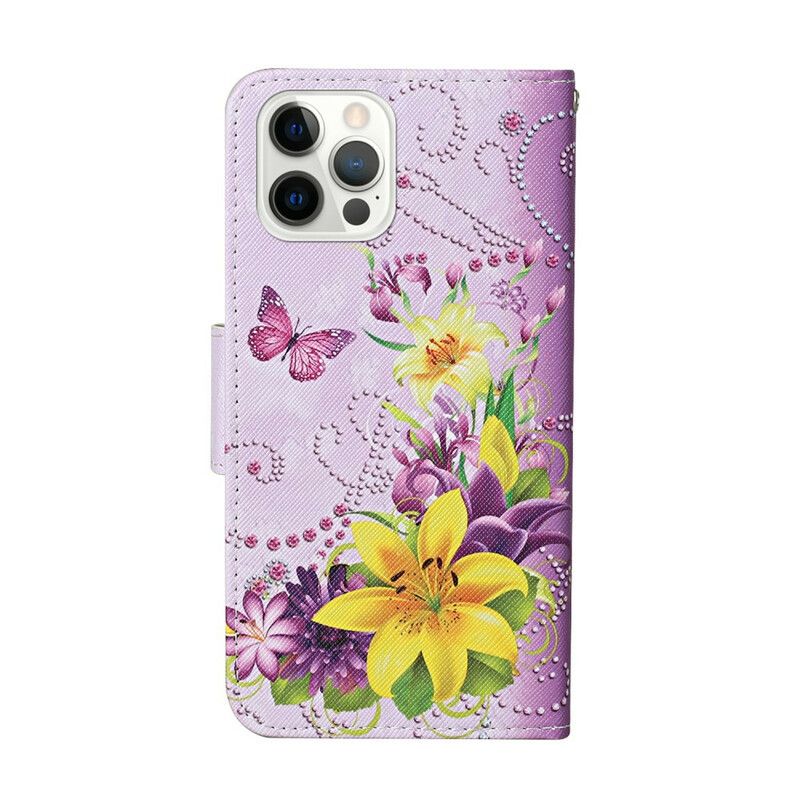 Folio Deksel Til iPhone 13 Pro Mestrerike Blomster Med Stropp