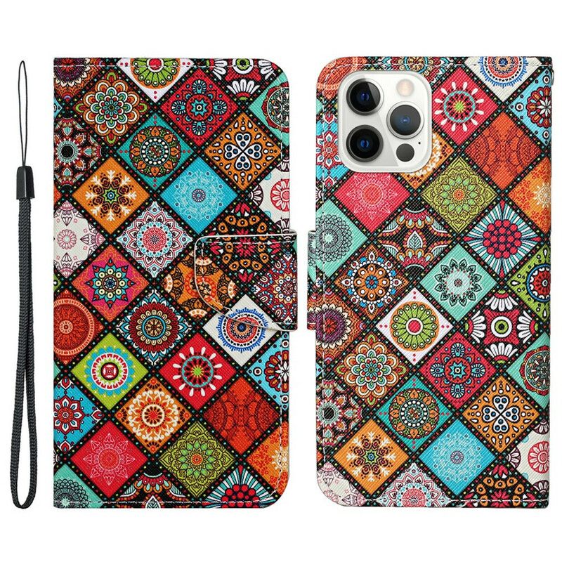 Folio Deksel Til iPhone 13 Pro Patchwork Mandalaer Med Snor