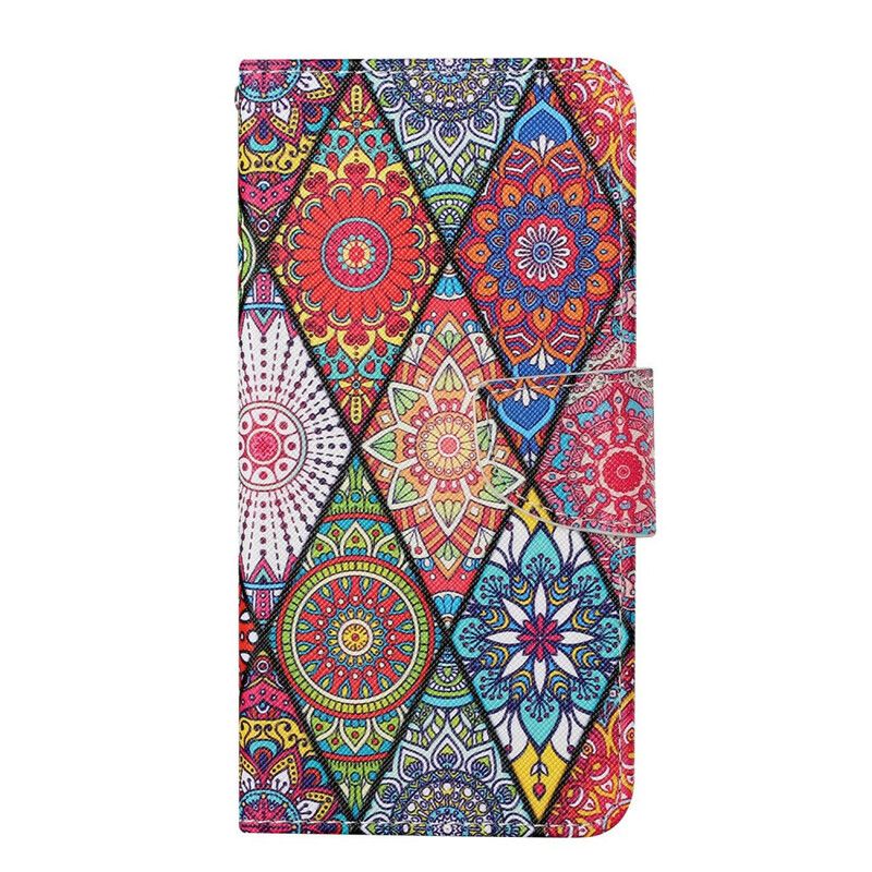 Folio Deksel Til iPhone 13 Pro Patchwork Med Snor