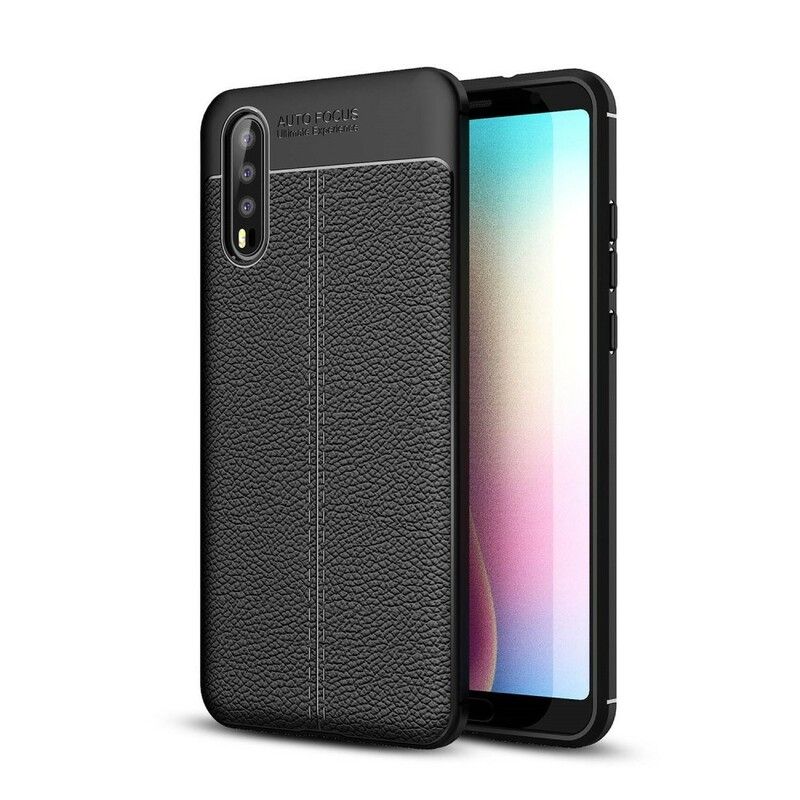 Mobildeksel Til Huawei P20 Dobbel Linje Litchi Leather Effect