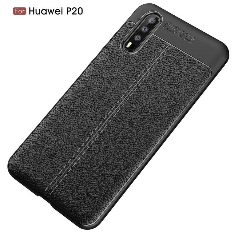 Mobildeksel Til Huawei P20 Dobbel Linje Litchi Leather Effect