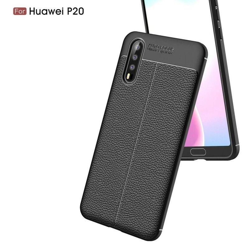 Mobildeksel Til Huawei P20 Dobbel Linje Litchi Leather Effect