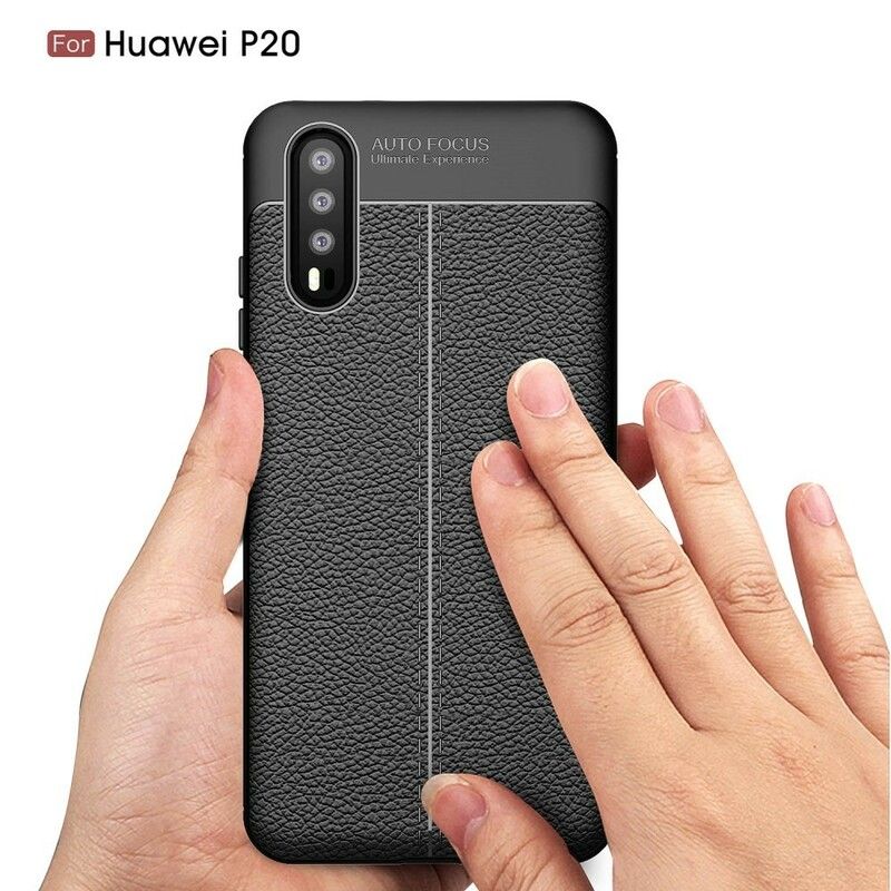 Mobildeksel Til Huawei P20 Dobbel Linje Litchi Leather Effect