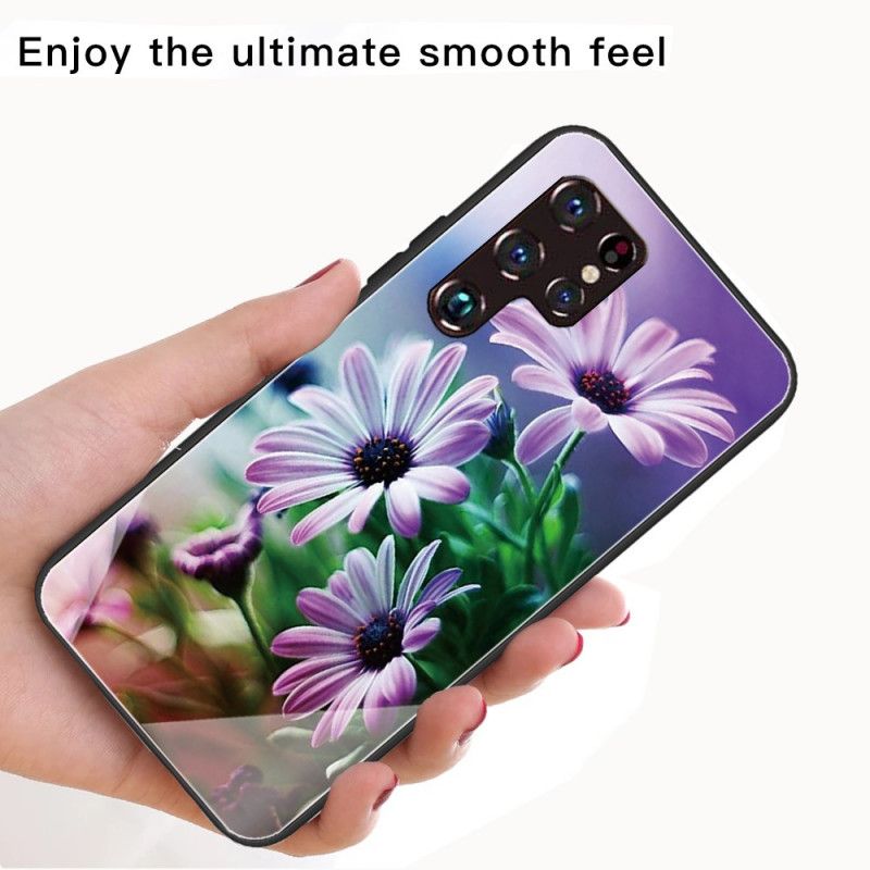 Deksel Til Samsung Galaxy S22 Ultra 5G Realistiske Blomster Herdet Glass