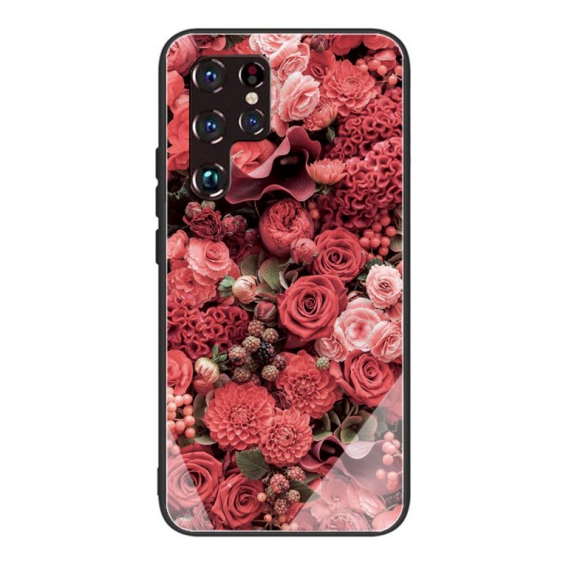 Deksel Til Samsung Galaxy S22 Ultra 5G Rosa Blomster Av Herdet Glass