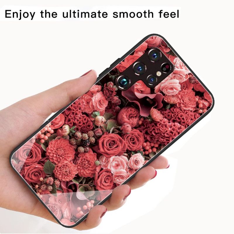 Deksel Til Samsung Galaxy S22 Ultra 5G Rosa Blomster Av Herdet Glass