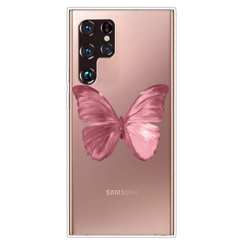 Deksel Til Samsung Galaxy S22 Ultra 5G Rosa Sommerfuglslange