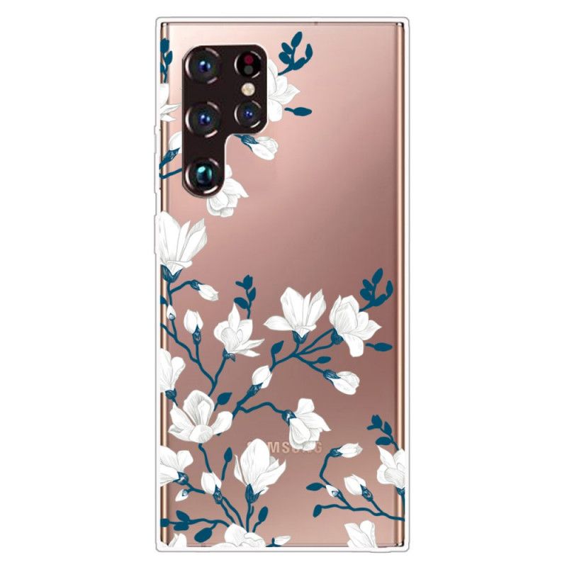 Deksel Til Samsung Galaxy S22 Ultra 5G Transparente Hvite Blomster