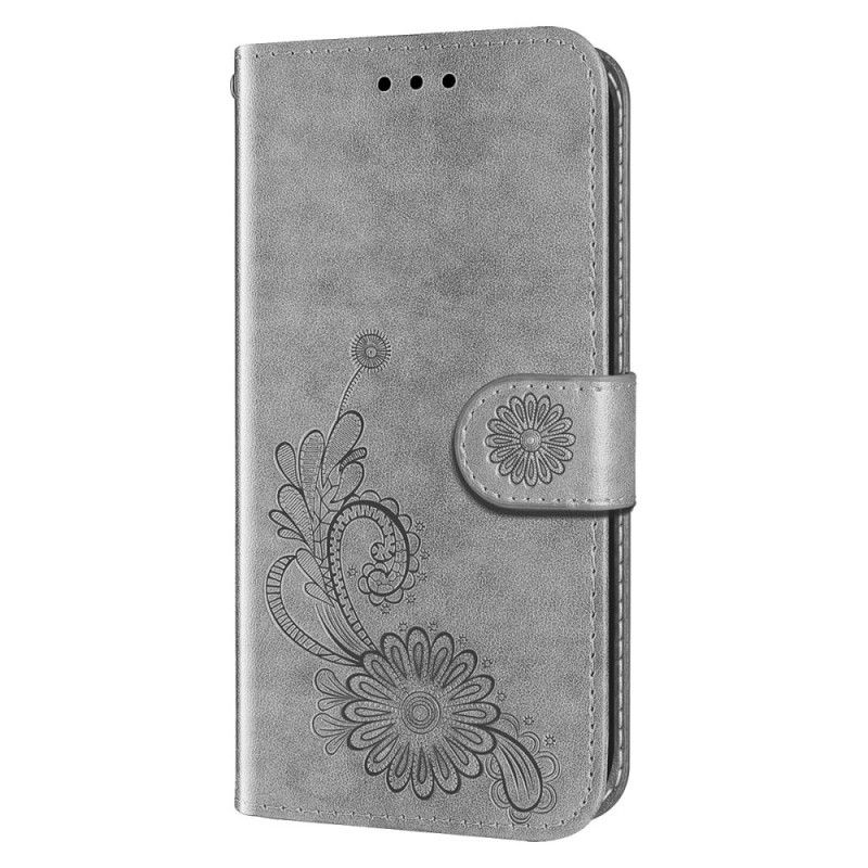 Folio Deksel Til Samsung Galaxy S22 Ultra 5G Blomsterdesign Med Snor