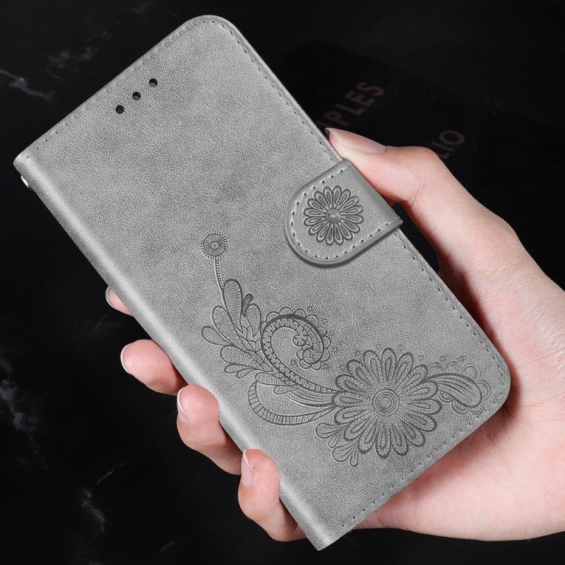 Folio Deksel Til Samsung Galaxy S22 Ultra 5G Blomsterdesign Med Snor