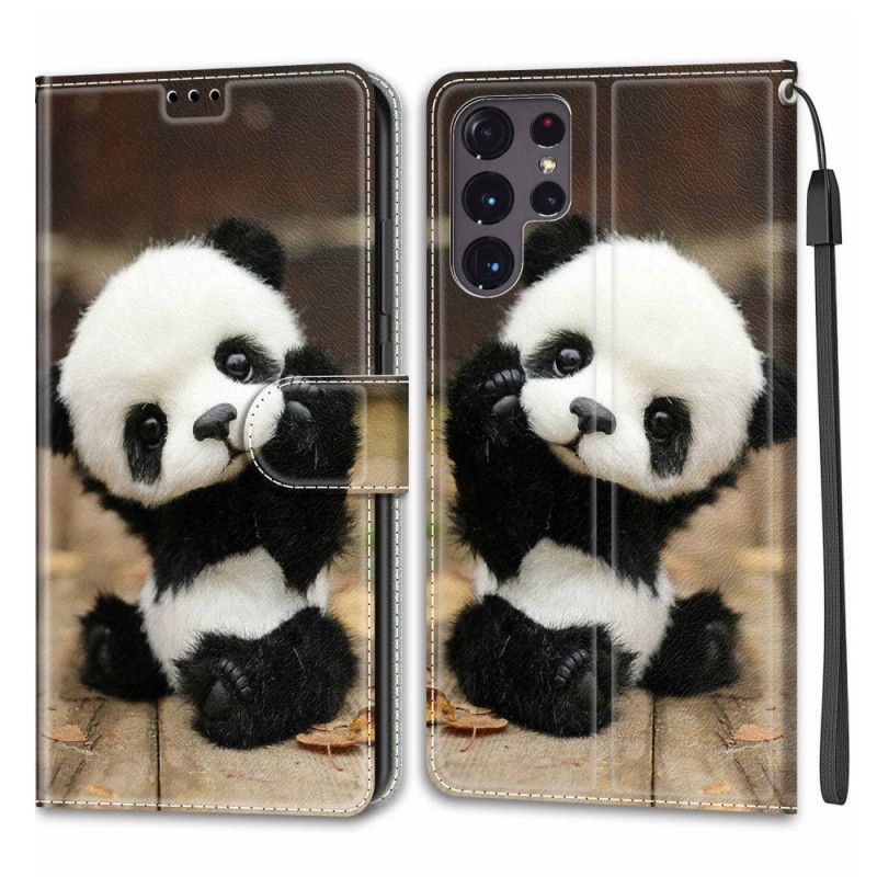 Folio Deksel Til Samsung Galaxy S22 Ultra 5G Med Kjede Spill Little Panda Med Stropp