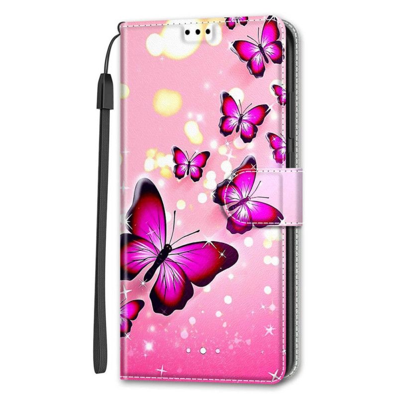 Folio Deksel Til Samsung Galaxy S22 Ultra 5G Med Kjede Thong Butterflies Fan