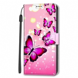 Folio Deksel Til Samsung Galaxy S22 Ultra 5G Med Kjede Thong Butterflies Fan