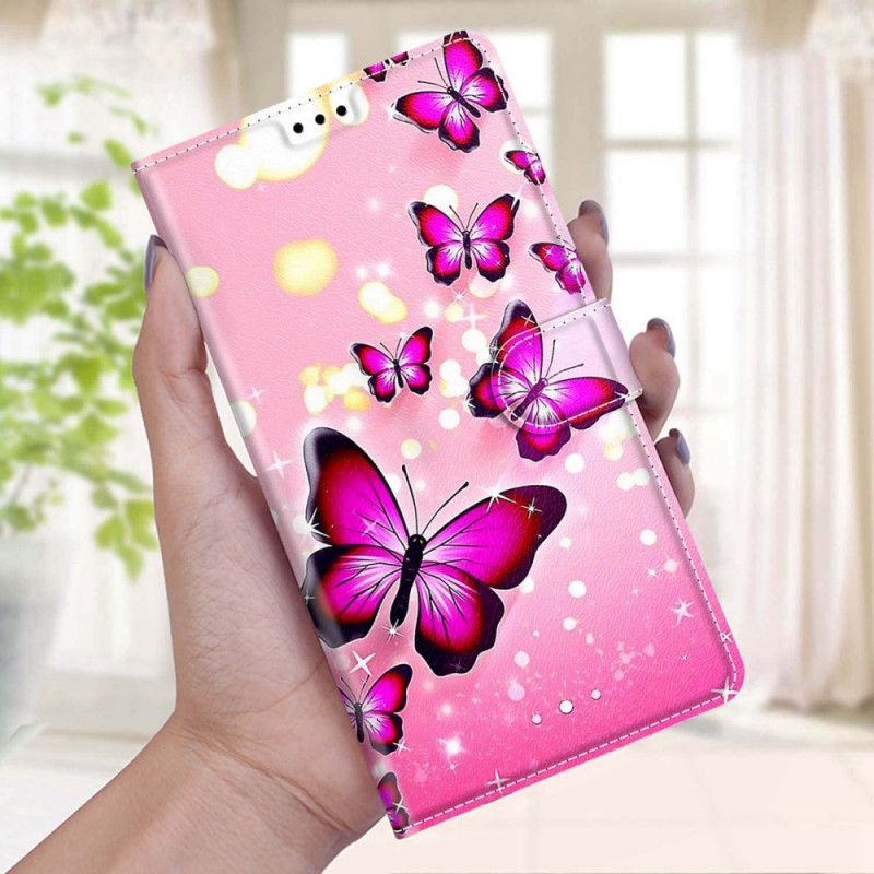 Folio Deksel Til Samsung Galaxy S22 Ultra 5G Med Kjede Thong Butterflies Fan