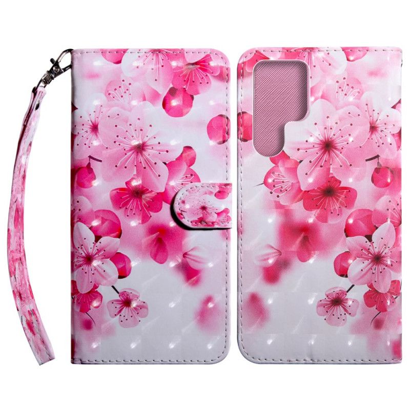 Folio Deksel Til Samsung Galaxy S22 Ultra 5G Rosa Blomster