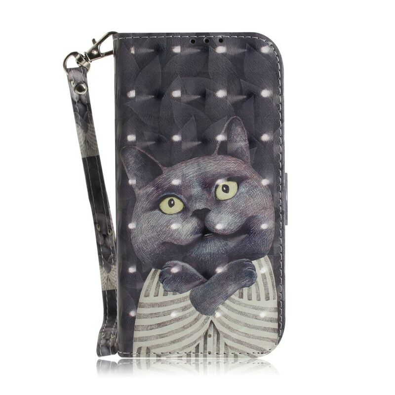 Folio Deksel Til Samsung Galaxy M51 Med Kjede Grå Strappy Cat