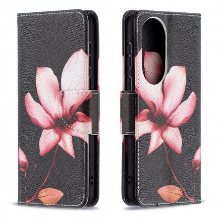 Folio Deksel Til Huawei P50 Rosa Blomst