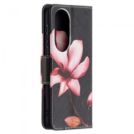 Folio Deksel Til Huawei P50 Rosa Blomst