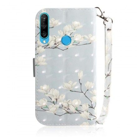 Folio Deksel Til Huawei P30 Lite Med Kjede Thong Flower Tree