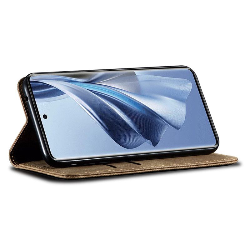 Folio Deksel Lær Oppo Reno 12 5g Mobildeksel Jeansstoff