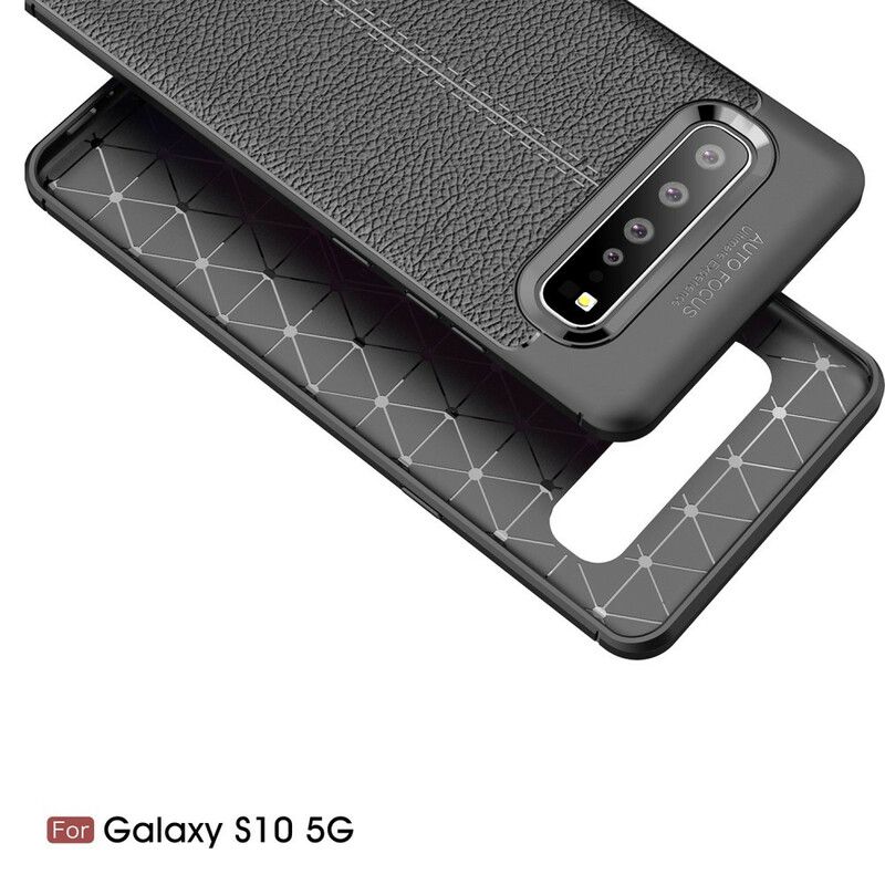 Deksel Til Samsung Galaxy S10 5G Dobbellinje Litchi-skinneffekt