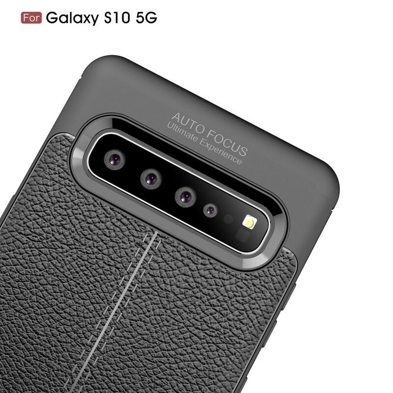 Deksel Til Samsung Galaxy S10 5G Dobbellinje Litchi-skinneffekt