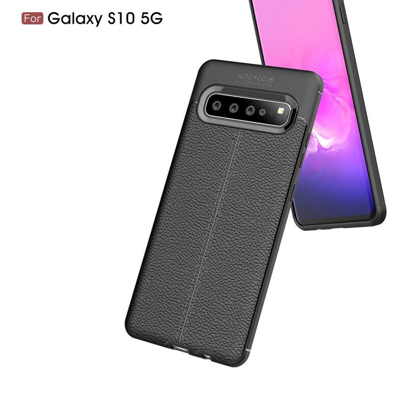 Deksel Til Samsung Galaxy S10 5G Dobbellinje Litchi-skinneffekt