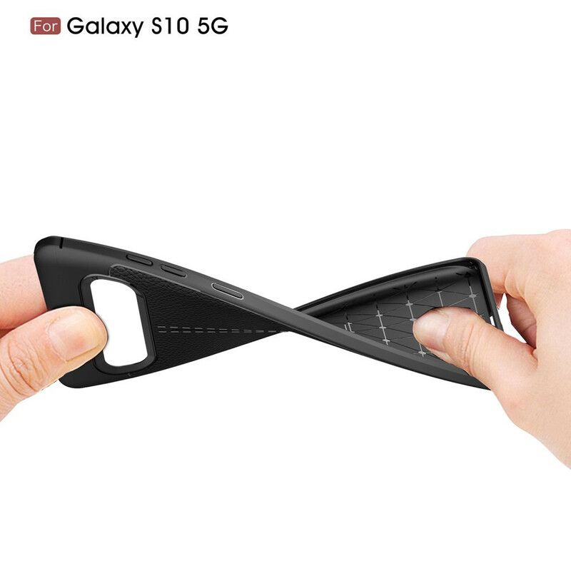 Deksel Til Samsung Galaxy S10 5G Dobbellinje Litchi-skinneffekt