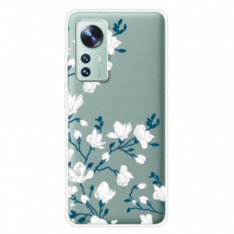 Deksel Til Xiaomi 12 Pro Silikon Hvite Blomster