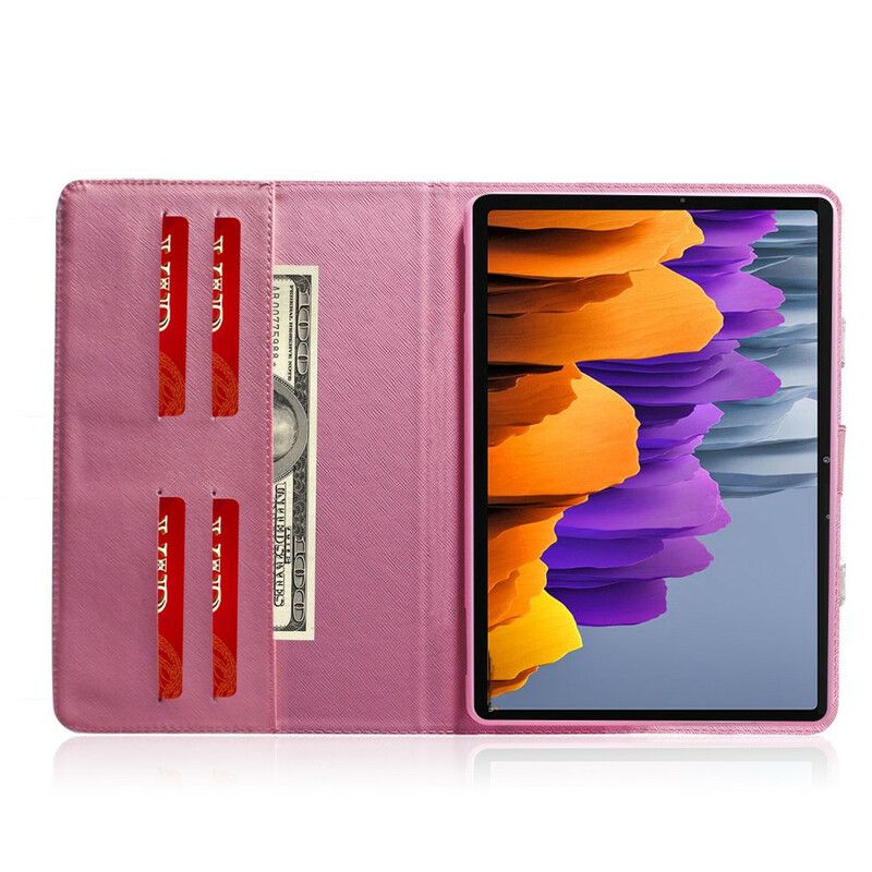 Folio Deksel Til Samsung Galaxy Tab S7 / Tab S8 Vintageblomst Med Håndtak