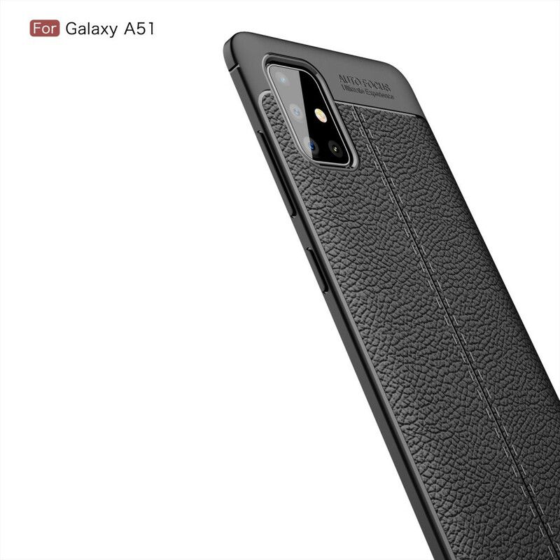 Deksel Til Samsung Galaxy A51 Dobbellinje Litchi-skinneffekt