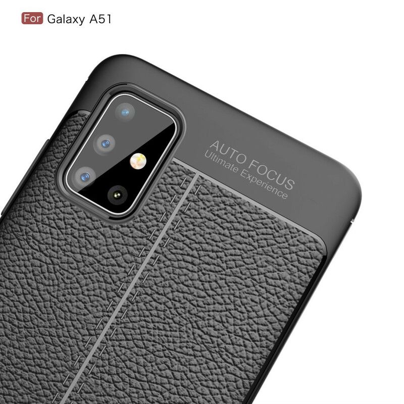 Deksel Til Samsung Galaxy A51 Dobbellinje Litchi-skinneffekt