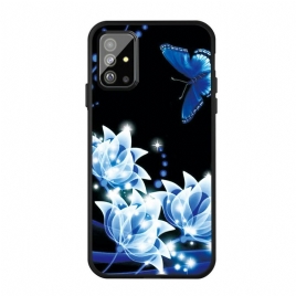Deksel Til Samsung Galaxy A51 Sommerfugl Og Blå Blomster
