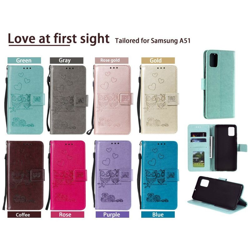 Folio Deksel Til Samsung Galaxy A51 Med Kjede Elsker Strappy Owls