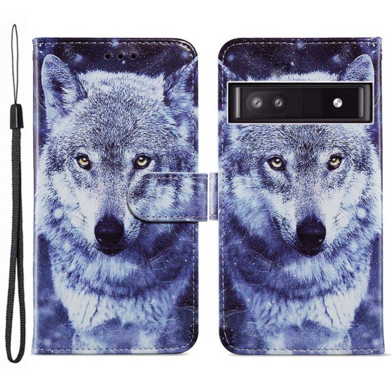 Folio Deksel Til Google Pixel 7A Med Kjede Min Strappy Wolf