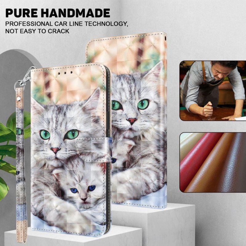 Folio Deksel Til Google Pixel 7A Med Kjede Strappy Cat Family