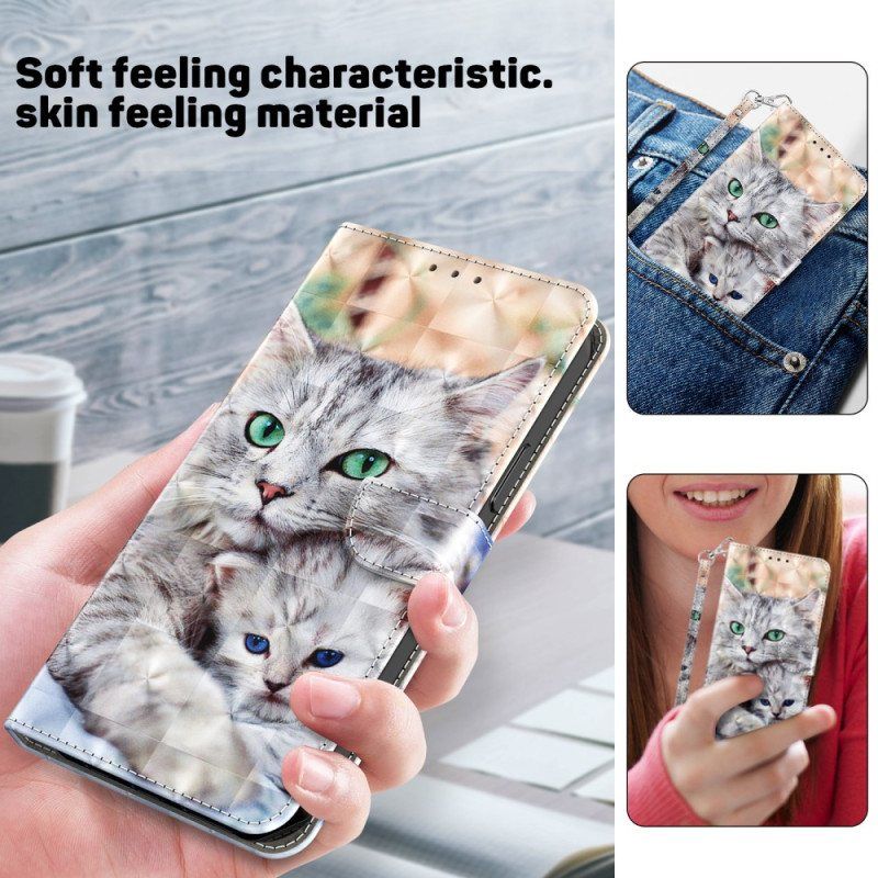 Folio Deksel Til Google Pixel 7A Med Kjede Strappy Cat Family