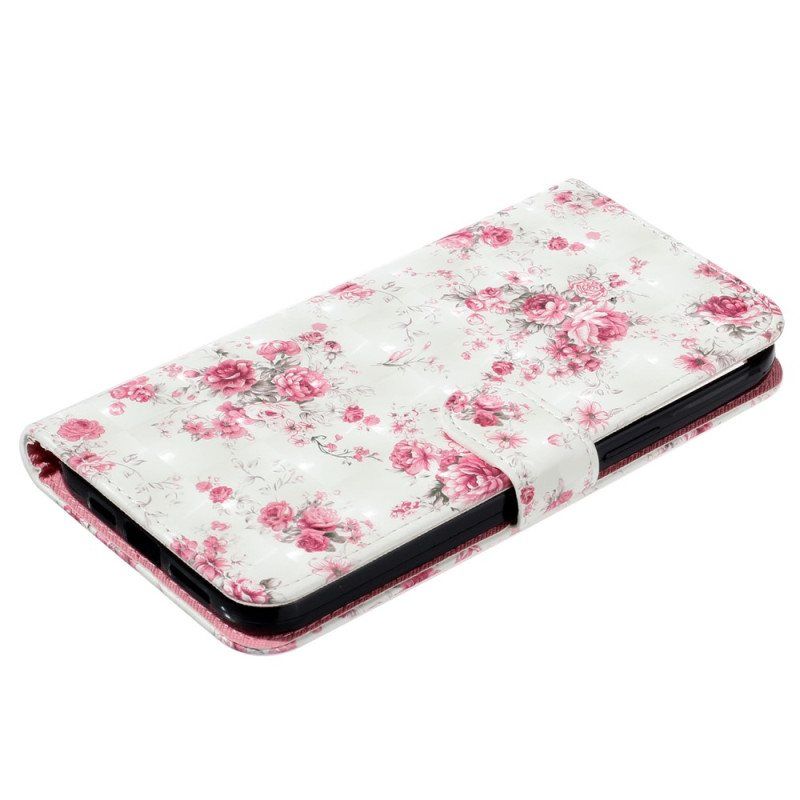Folio Deksel Til iPhone 15 Pro Max Med Kjede 3d-blomster Med Stropp