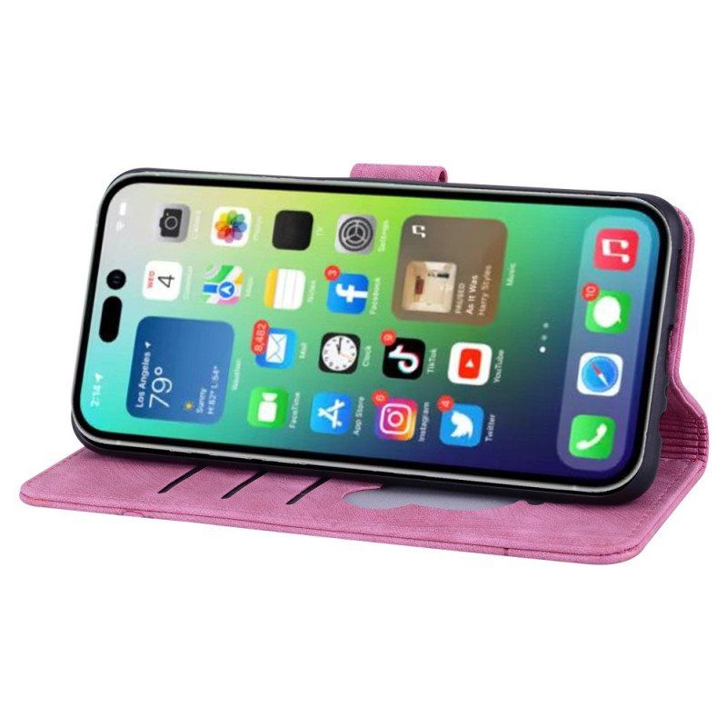 Folio Deksel Til iPhone 15 Pro Max Med Kjede Thong Cat Daydream