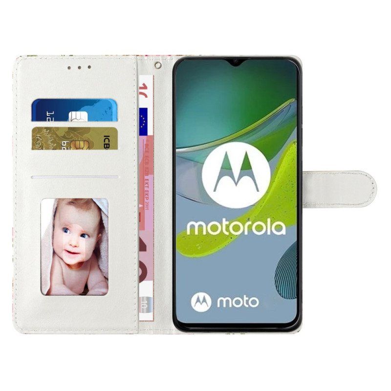 Folio Deksel Til Moto G73 5G Med Kjede Farget Stripemarmor