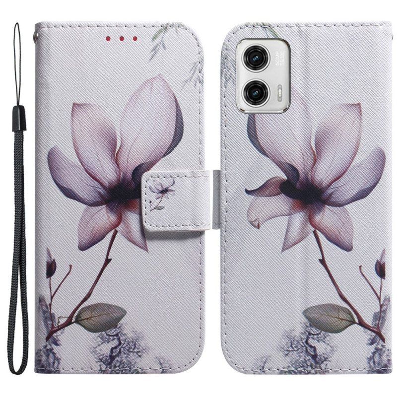 Folio Deksel Til Moto G73 5G Med Kjede Strappy Rose Flower