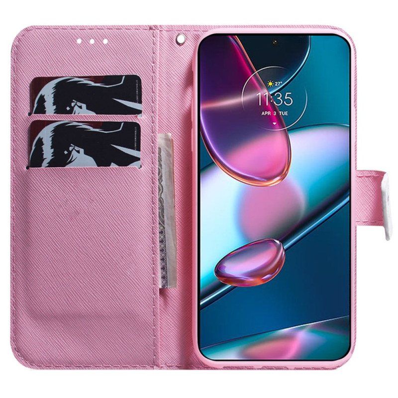 Folio Deksel Til Moto G73 5G Med Kjede Strappy Rose Flower